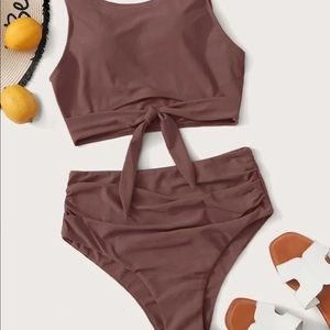 High Waist Ruched Brown Bikini NWT - Size Large